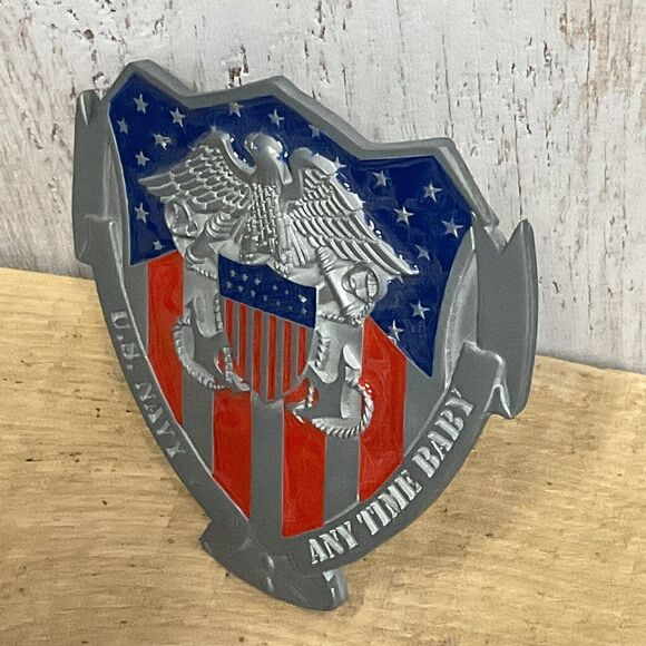 2007 US Navy Belt Buckle Mens Eagle Crest Patriotic Pewter Great American - Picture 3 of 6